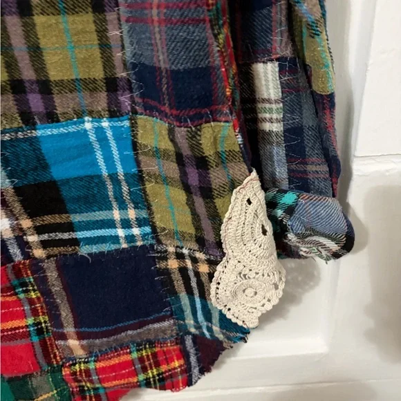 Free People Patchwork Lost In Plaid Flannel Shirt - Picture 4 of 4